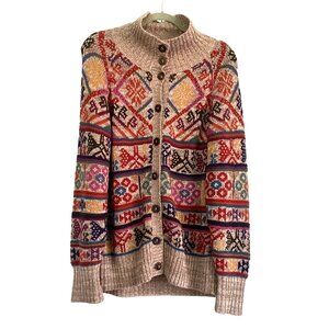 Peruvian Connection Womens Knit Cardigan Sweater Size L Pima Cotton Alpaca